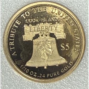 Cook Islands 2017 $5 Gold 1/10oz of .24 Gold Proof Liberty 