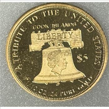 Cook Islands 2017 $5 Gold 1/10oz of .24 Gold Proof Liberty