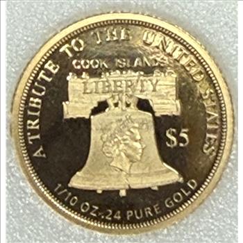 Cook Islands 2017 $5 Gold 1/10oz of .24 Gold Proof Liberty 