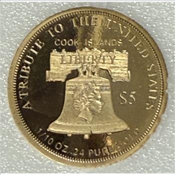 Cook Islands 2017 $5 Gold 1/10oz of .24 Gold Proof Liberty 