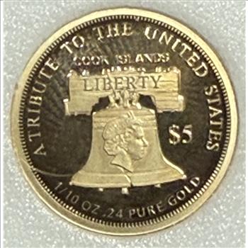 Cook Islands 2022 $5 Gold 1/10oz of .24 Gold Proof Double Eagle