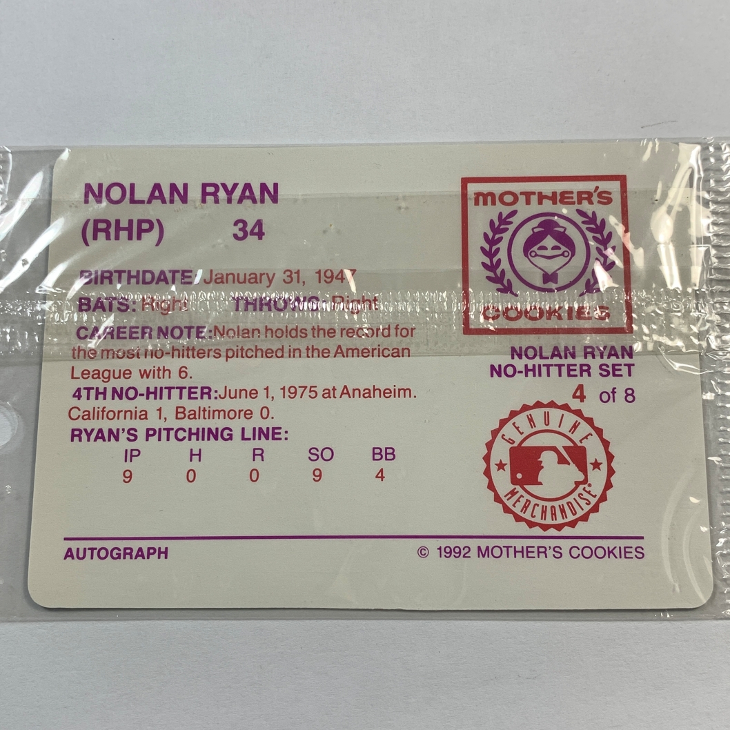 Mother's Cookies Nolan Ryan High Grade Vintage Card in Protective