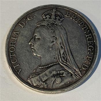 1890 British Silver Crown Coin of Queen Victoria Very High Grade King George Dragon Horse