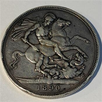 1890 British Silver Crown Coin of Queen Victoria Very High Grade King George Dragon Horse