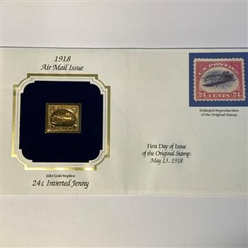 1918 Air Mail Issue 24kt Gold Layered Stamp on First Day Cover