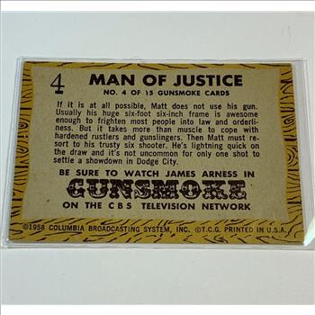 1958 Topps Gunsmoke Trading Card in High Grade Condition Protective Holder Included Man of Justine