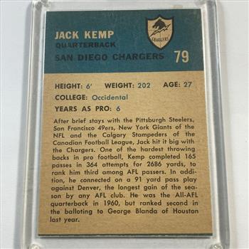 1962 Fleet Jack Kemp High Grade Vintage Trading Card in Protective Sleeve