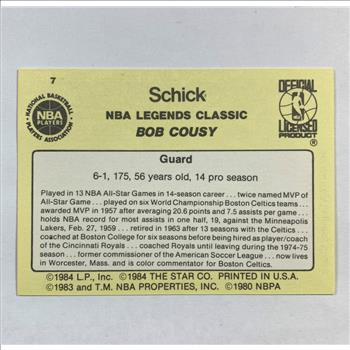 1984 Schick Bob Cousy Trading card Insert RARE in Protective Sleeve