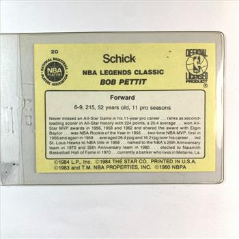 1985 star Cards Bob Pettit Schick NBA Legends Card High Grade