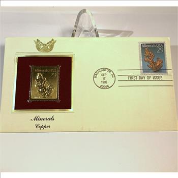 24 Karat Gold Enhanced Stamp on First Day of Issue Cover Envelope Minerals Copper