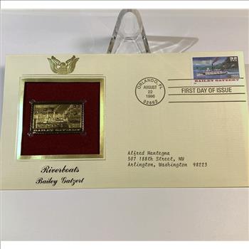 24 Karat Gold Enhanced Stamp on First Day of Issue Cover Envelope Riverboats Bailey Gatzert