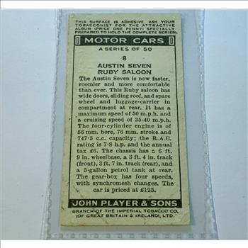 Austin Seven Ruby Saloon 1936 Players and Son's Pre-War Tobacco Card *Raffle Ticket to Winning Bidder