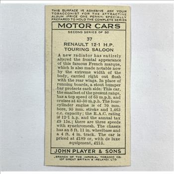 Motor Cars Renault 12.1 HP Touring  Saloon Tobacco Player & Sons 1930s