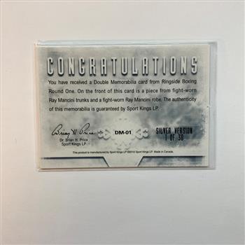 Ray Boom Boom Mancini Double Fight Worn  Memorabilia Patch Card Lightweight Champ Boxing HOF