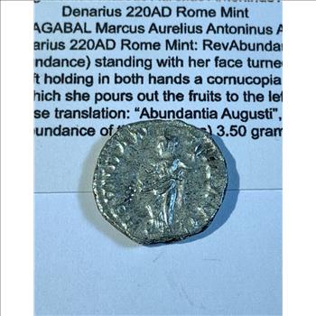 Roman Silver Denarius Elagabalus  220 AD Ancient Roman Coin