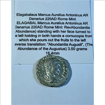 Roman Silver Denarius Elagabalus  220 AD Ancient Roman Coin