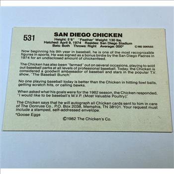 The Chicken San Diego Baseball Mascot Autographed Card RARE in Card Saver