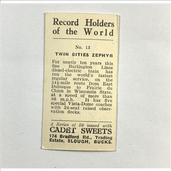 World record Holders Twin Cities Zephyr  Tobacco Premium  1930s