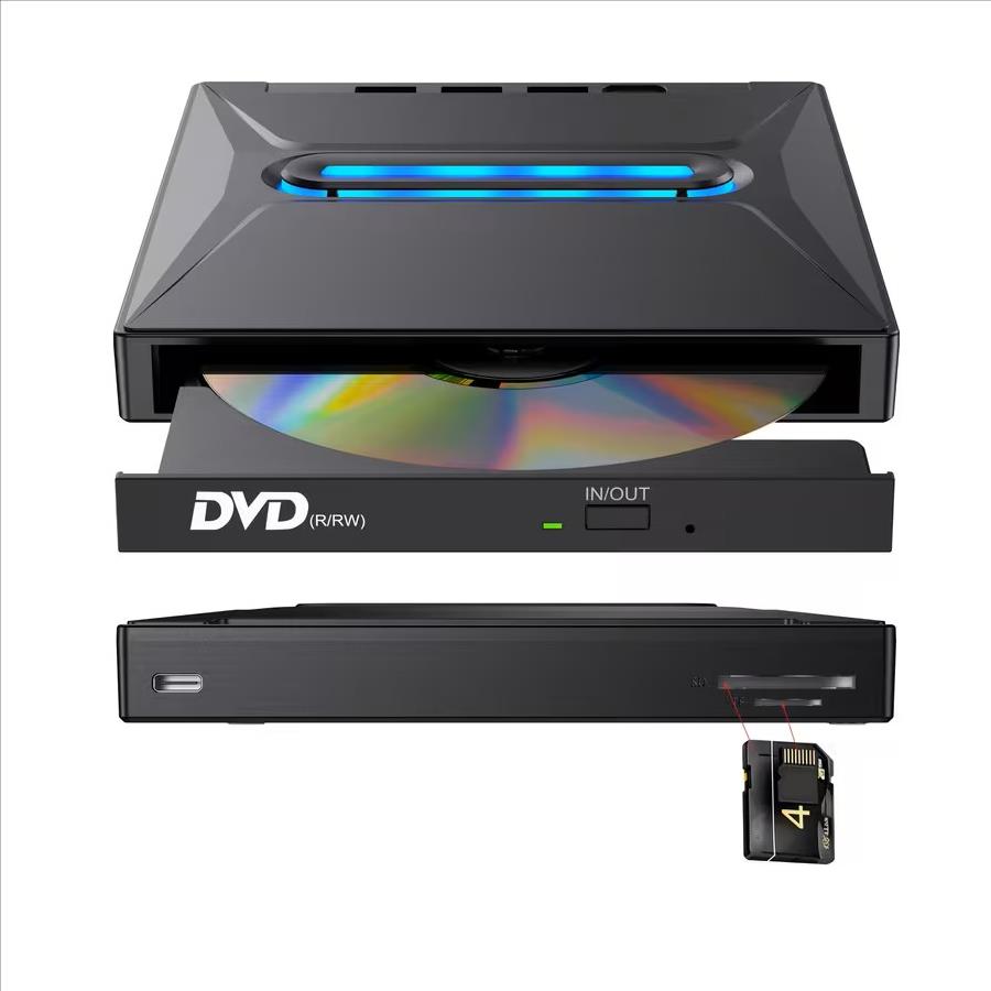 New 8-in-1 Luminous External CD DVD Drive, USB 3.0 Type-C Portable CD ...