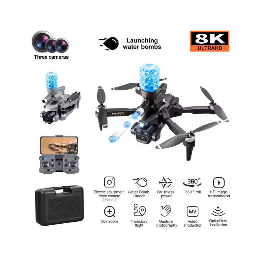 K11 Max Drone with Water Bombs - Professional Aerial Photography Aircraft 8K Three Camera Obstacle Avoidance Foldable Quadcopter