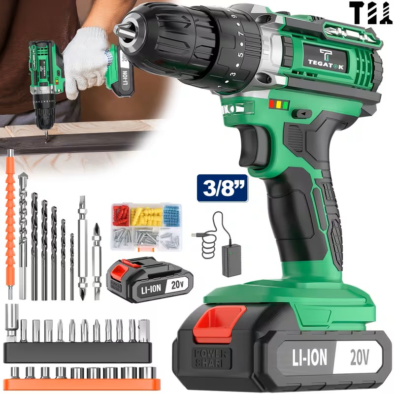 Super Value 3pcs 20V Cordless Power Tools Set [including Electric Drill, Electric Wrench, Angle Grinder] Suitable for Various Scenarios Such As Household Drilling, Maintenance and Sanding, Equipped with Multiple Rechargeable Batteries, Accessories