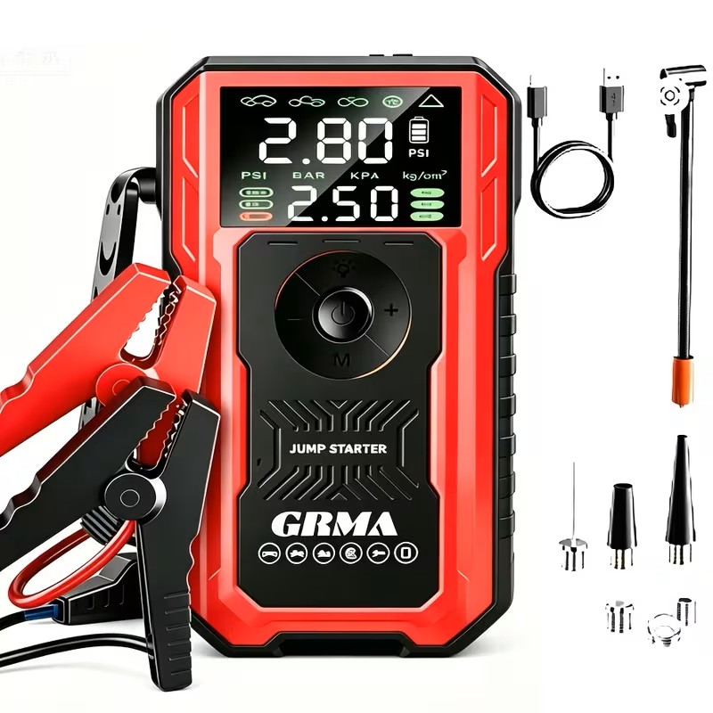 Multifunctional Vehicle Emergency Start Power Supply, 190 PSI, Portable Car Battery Starter, Digital Display, Suitable for Small Cars Or Trucks, LED Emergency Light, Outdoor Vehicle Emergency Tools