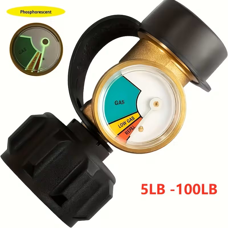 Propane Tank Gauge Level Indicator Leak Detector For 5lb-100lb Propane Tanks, Universal For BBQ Gas Grill, Cylinder, RV Camper, And More Appliances, Type 1 Connection