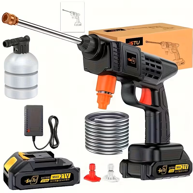 Cordless Pressure Washer, Household Car Wash Water Gun, Portable Pressure Washer, Equipped with Quick Connect Nozzle Hose Connector, Battery And Charger. Power Washer, Suitable for Cleaning Cars, Yards, And Gardens