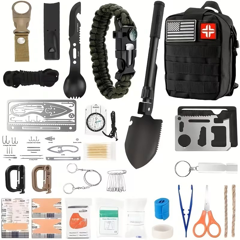 Outdoor All-Purpose Emergency Kit, MOLLE System Compatible Survival First Aid Set, Essential for Camping/Hunting/Hiking/Fishing, Unisex Emergency Gear