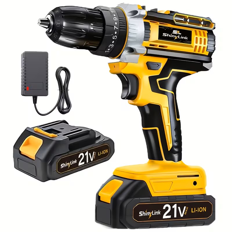 21V Home Multi-Purpose Cordless Drill Tool Set - Rechargeable Cordless Drill ToolBox Set, Equipped With 1 Or 2 Battery, Screwdriver, Tape Measure, Bit Set, ToolBox Set, 