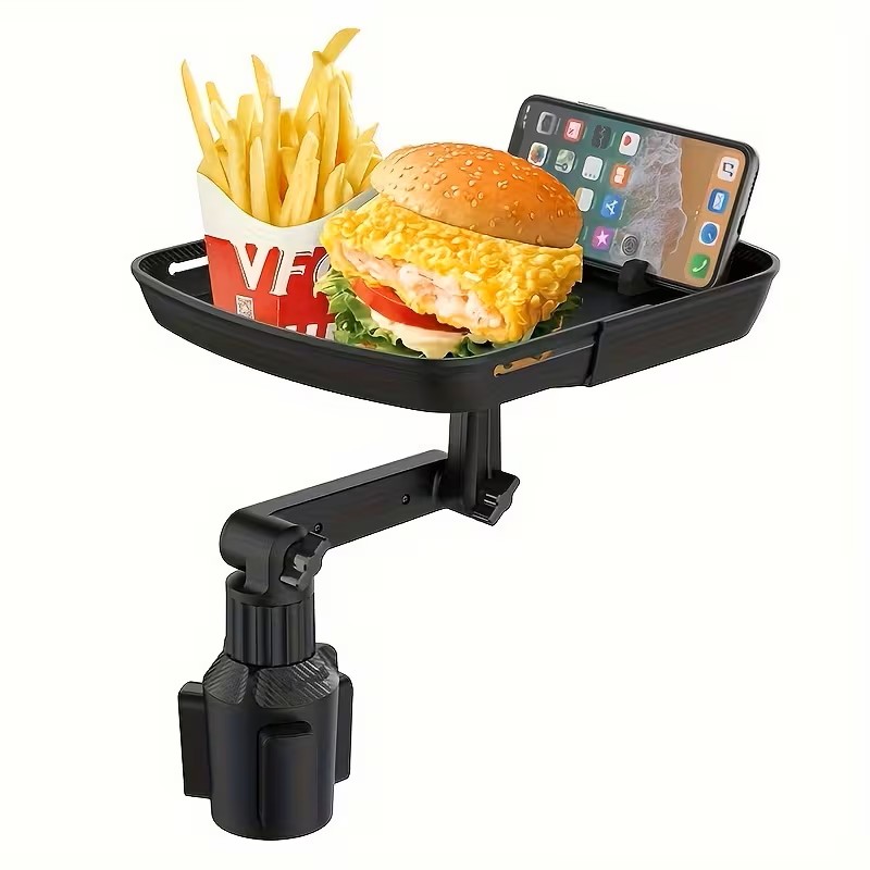 Adjustable Car Cup Holder with Multifunctional Rotating Tray - ABS Material, 360 Degree Rotating Desktop Extension, Convenient for Food