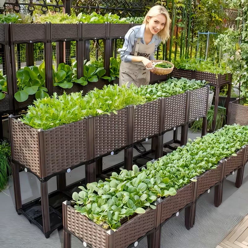 Multi-functional Elevated Planters Upgraded Heightened Vegetable Planter With Drainage System, Ideal For Vegetables Herbs And Flowers Durable Plastic Planter Flower Box For Patio, Garden Terrace Rectangular Garden Bed Set Creative Christmas Planters