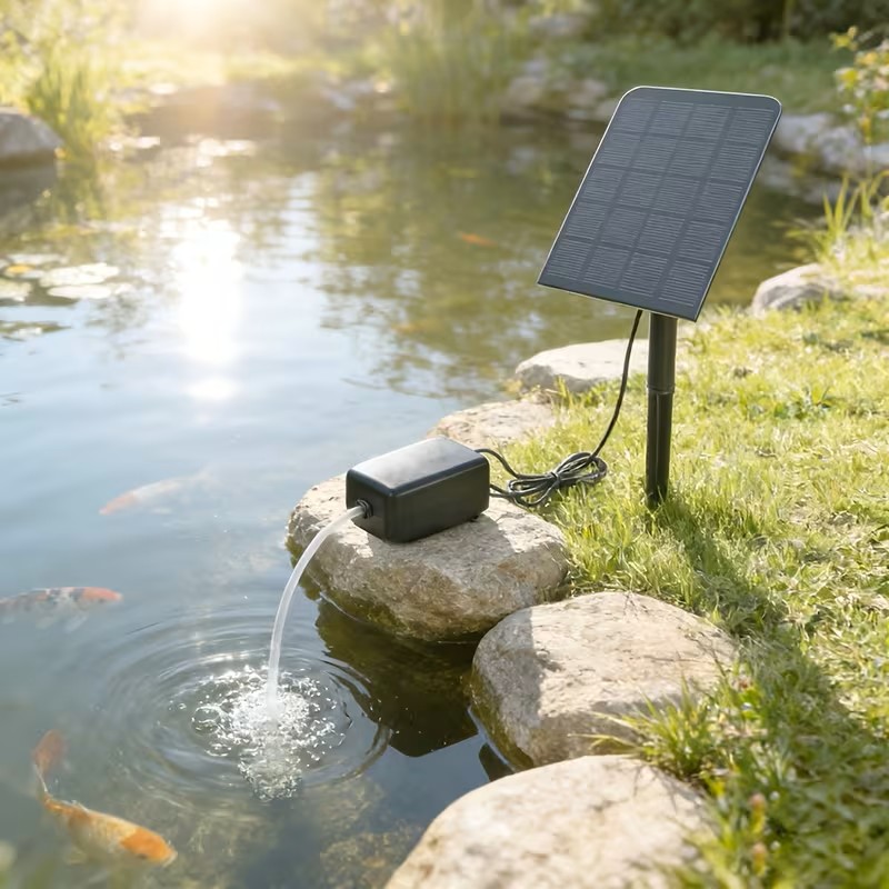 Square Solar-Powered Aeration Pump with Hose, Air Stone, and Various Small Accessories, 118.11inch Wire, Portable Oxygen Pump, Effectively Aerates Ponds, IPX4 Rating