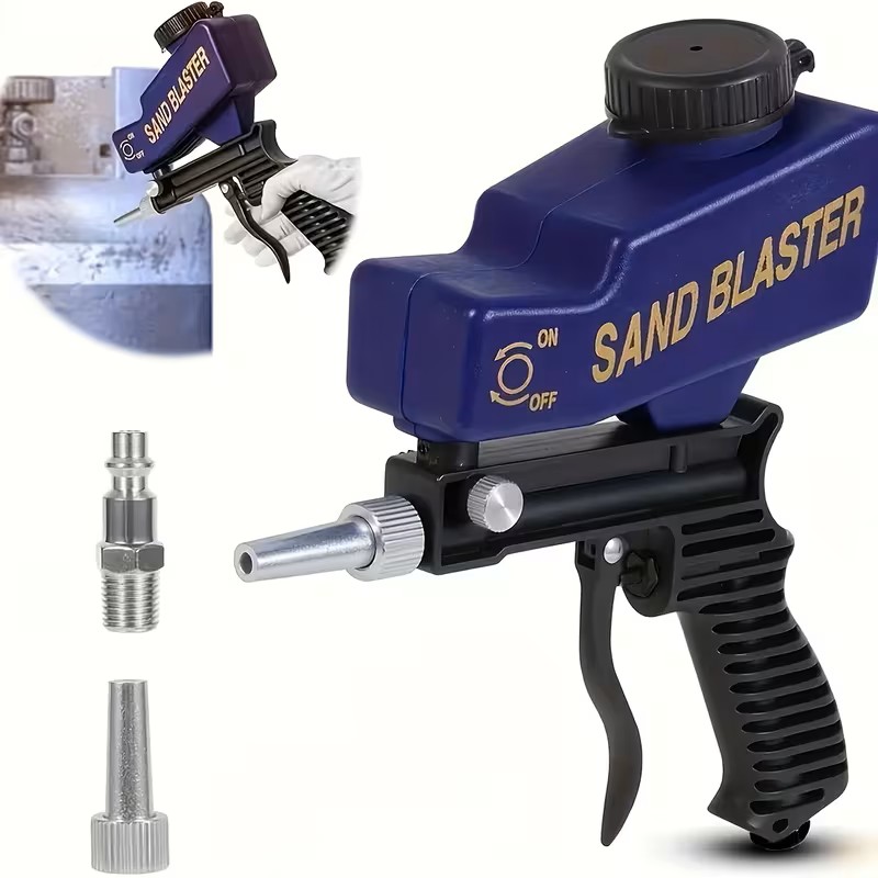 Portable Sand Blaster Gun with Ergonomic Handle - 600Cc Capacity, Ideal for Paint & Rust Removal, Suitable for Wood, Metal, Cars, Includes Soda Powder, Sand, Walnut Shells & Oxide, Adjustable Gravity Feed Small Air Sand Blaster