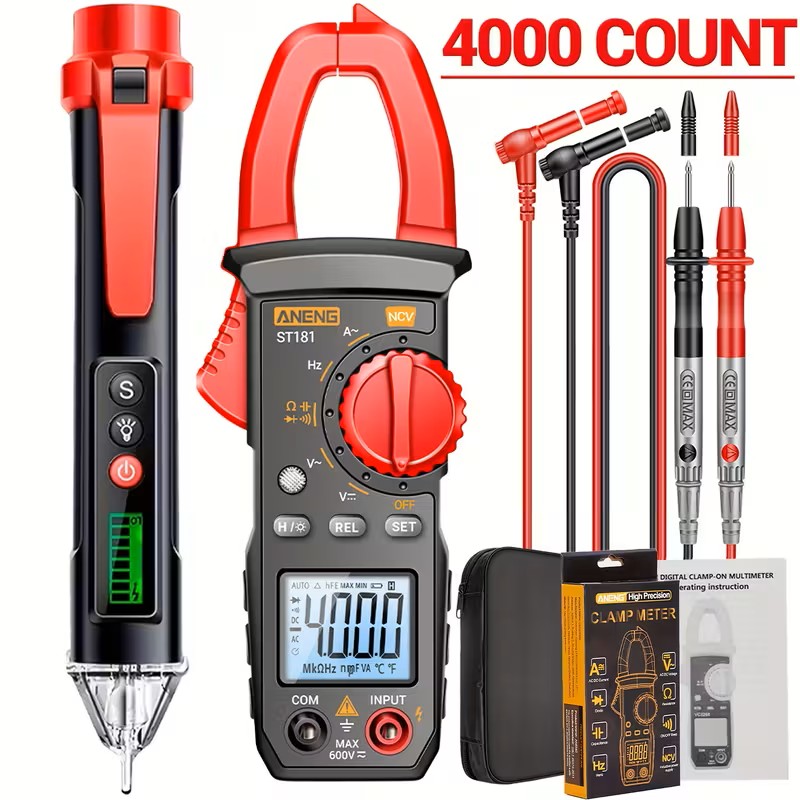 Digital Clamp Meter Multimeter Tester With Advanced Measuring Pen, 4000 Counts NCV Ampere Ohmic Voltage Measurement AC Current, AC/DC Voltage, Capacitance, Resistance, Diode, Continuous Frequency Backlit Electrical Tools