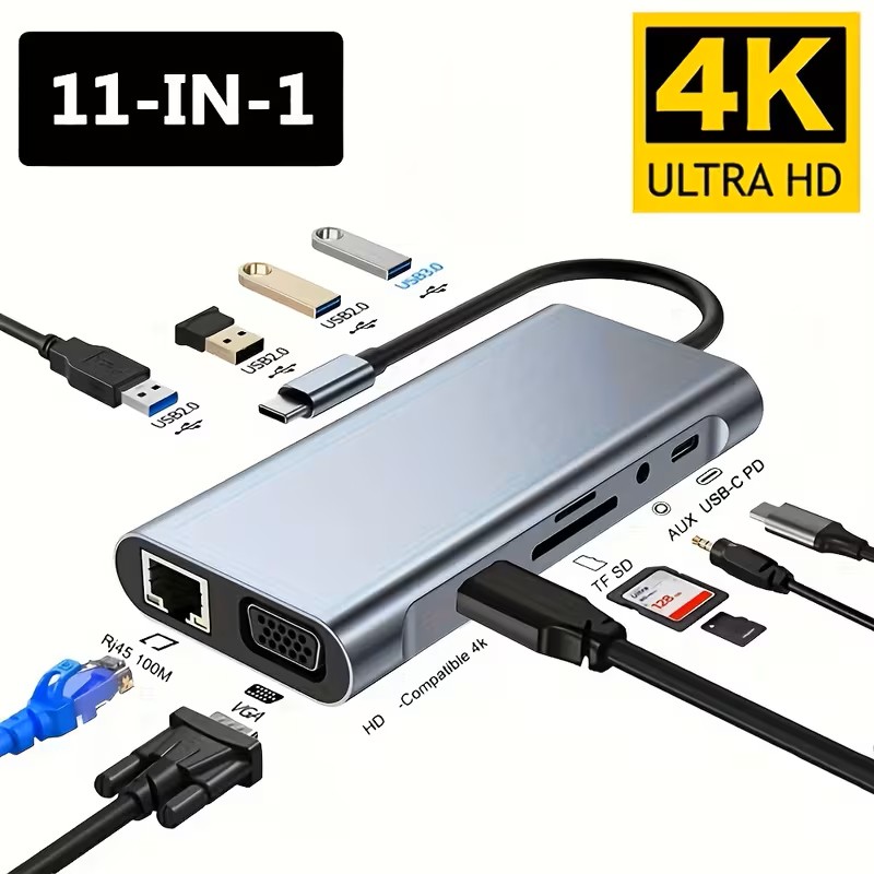 11-In-1 USB-C Expansion Dock - Multiple High-Speed USB-C Ports, Triple Display Setup, Fast PD, Gigabit Ethernet, 3 USB Ports, Microphone/Audio, SD/TF Card Reader - Universally Compatible with Macbook, Windows, And Other USB-C Laptops