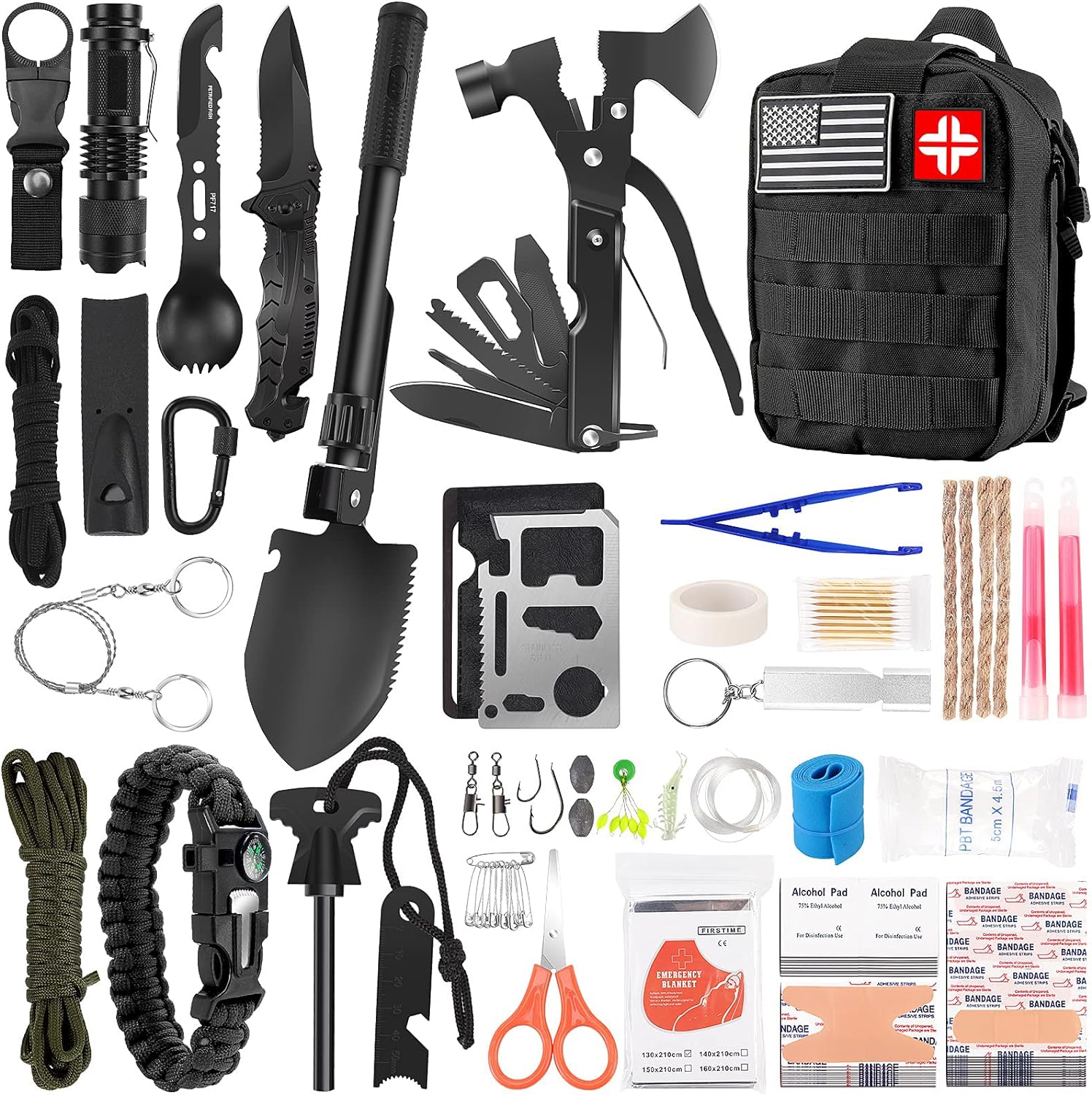 Emergency Survival Kit and First Aid Kit, 142Pcs Professional Survival Gear and Supplies Equipment with Molle Pouch