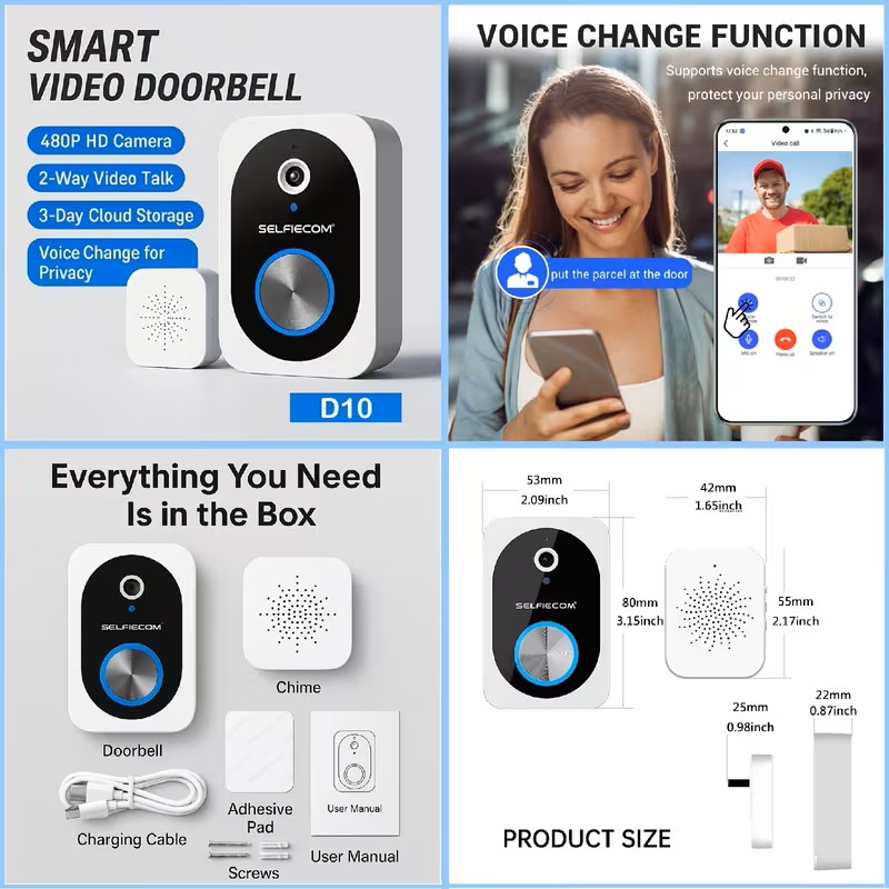 Smart Wireless Video Doorbell, Display Screen Versions And Chime Versions. Check The SKU Images Carefully And Choose According To Your Needs. 2-way Intercom, Night Vision, Large Battery, Easy Installation.