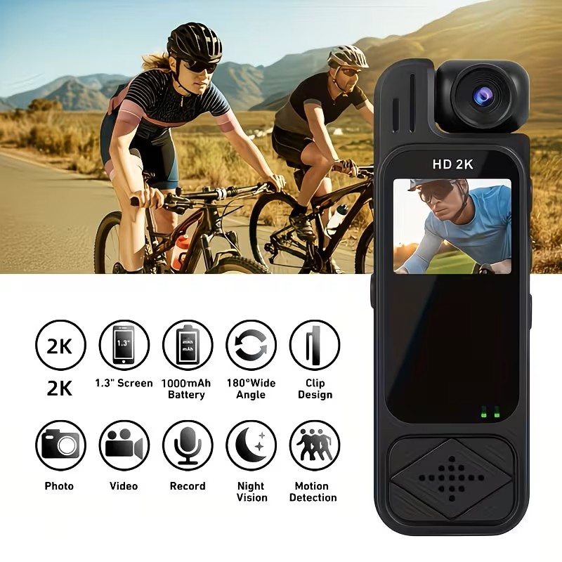 2K Ultra-Clear Motion Camera with Infrared Night Vision, Motion Detection, 180° Rotating Lens - Compact Wearable Body Camera for Sports, Cycling, Fishing & Events