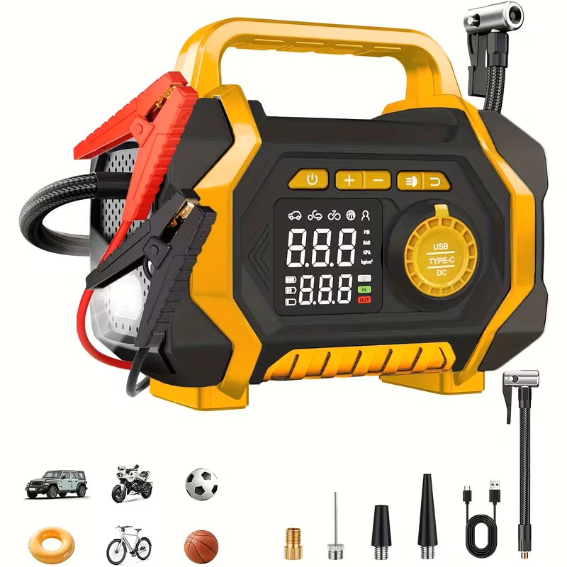 7000 A Jump Starter with Air Compressor & 7000A Jump Starter, Portable Car Battery Jump Starter (2.38gal Gas/2.25gal Diesel), 12V Battery Charger Booster, 150PSI Auto-Shutoff Tire Inflator, Portable Jumper Cables, LED Light, High-Capacity Power Bank