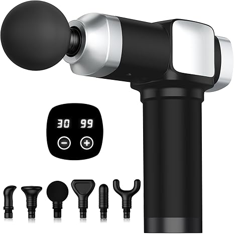 Massage Gun Deep Tissue, Portable Percussion Electric Muscle Massager for Pain Relief, Handheld Massagers with 30 Speeds & 6 Attachments for Back and Neck, Gifts for Men Women