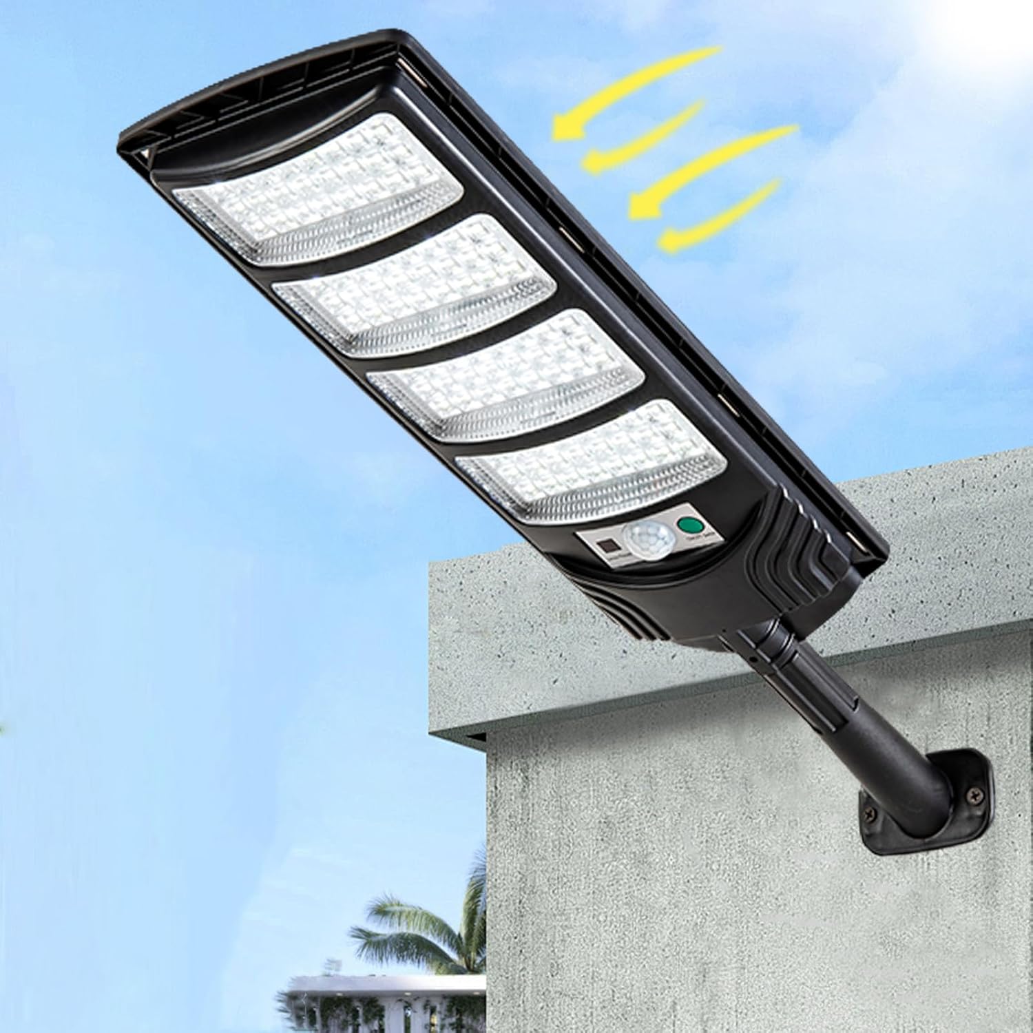 Solar Outdoor Lights,448LEDs Street Lights with 20000LM Hight Brightness, IP66 Waterproof Security Flood Light, Dusk to Dawn Solar Street Lights,for Exterior Wall, Patio, Yard, Deck, Garden