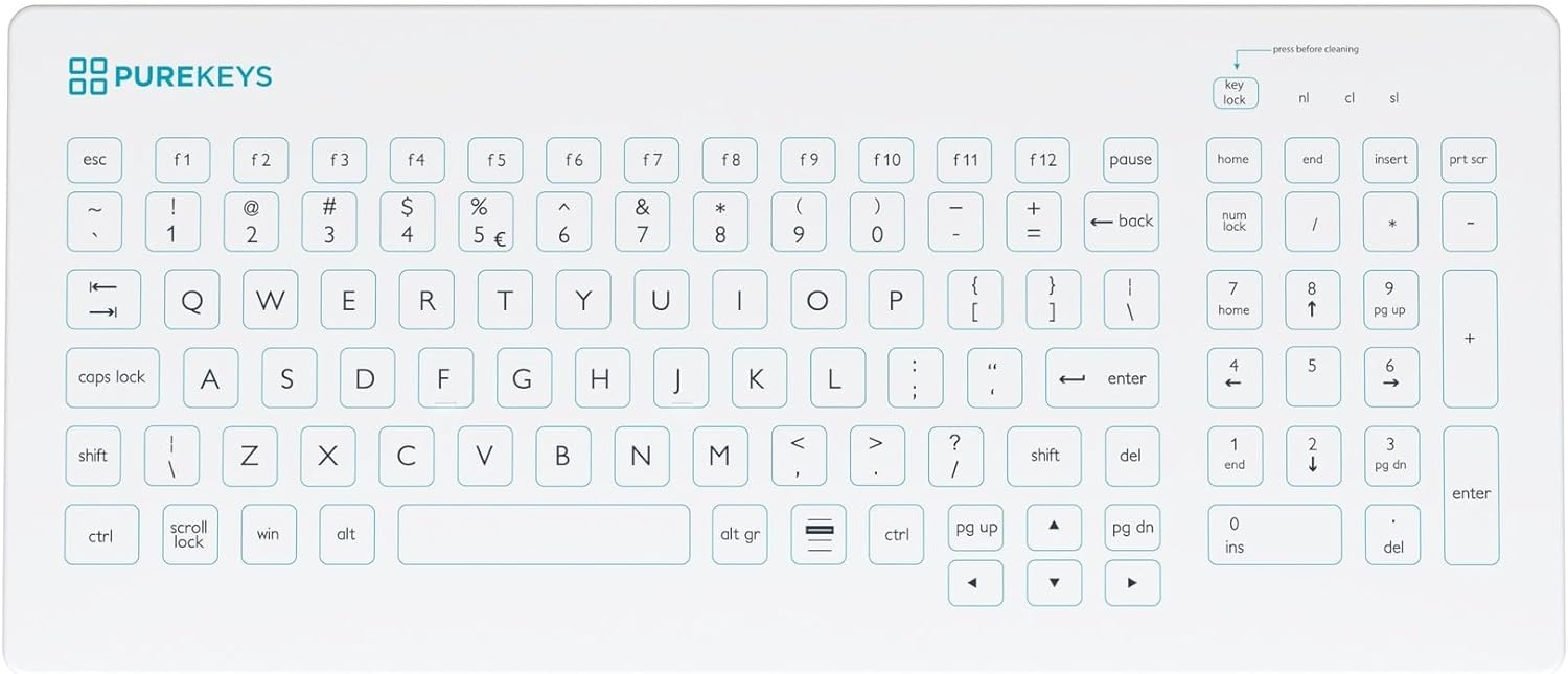 Howard Medical Medical Keyboard Compact USB-Cabled White for Hospital, Dentist, Cleanroom, Laboratory and Industrial. Easy to Clean Hygienic Flat and Flexible