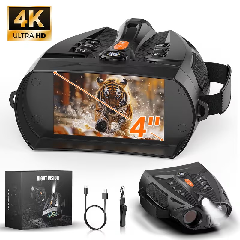 INSKAM 2026 Upgraded 4K Night Vision Goggles, 4.0' HD Screen Night Vision Binoculars with 5000mAh Rechargeable Battery, 6H Runtime, 10x Zoom for Day and Night Use, 5W IR Illuminator, 7-Level Brightness, CMOS Sensor, 800m/2625FT Observation Range