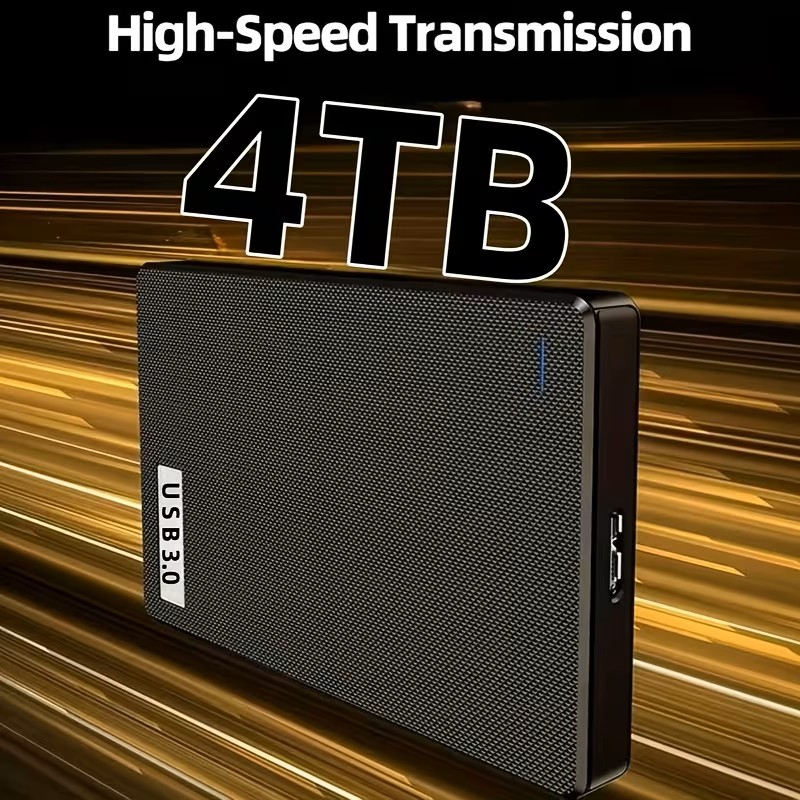 4TB High-Speed USB 3.0 Portable External Hard Drive - Tool-Free Plug & Play, Large Capacity HDD with Exfat File System, Durable Black Design for Pc/Laptop/Office, Extended Backup & Data Storage,