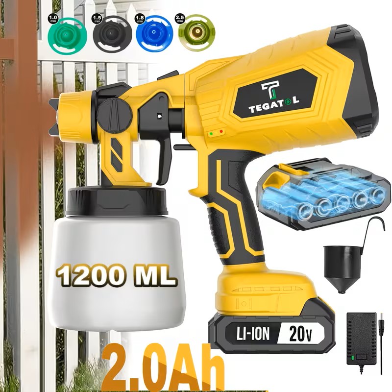 High Voltage Electric Wireless Spray Gun, 3 Spraying Modes, Wireless Spray Gun with Nozzle, Large Capacity 40.58oz, Suitable for Indoor/Outdoor Wall, Wood, Deck, Car Renovation, Furniture Renovation, Essential Tools for Renovation Projects