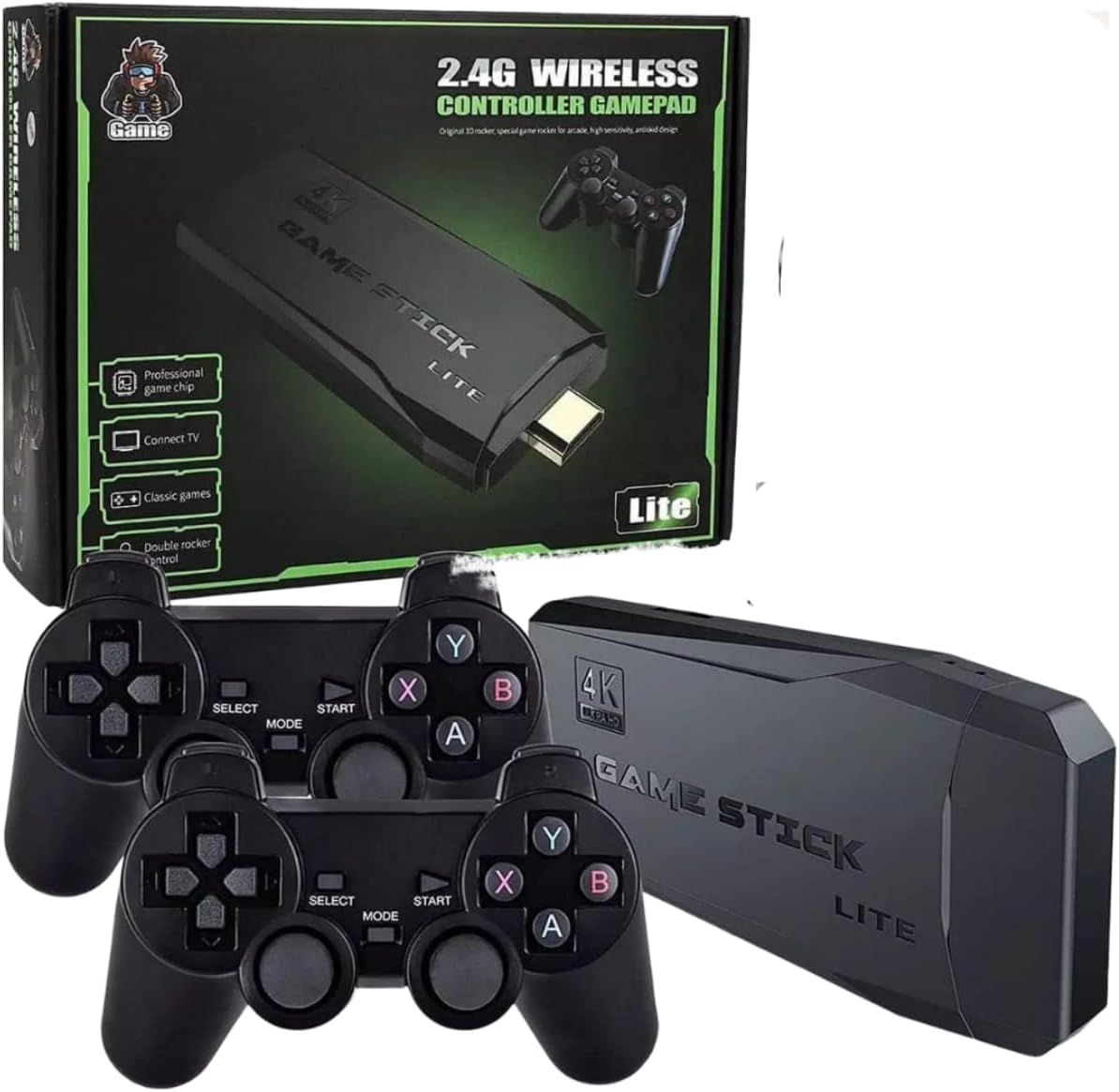 2.4G Wireless Controller Gamepad/Mini Game Stick Console, 4K HD HDMI Output, 10,000+ Built-In Retro Games, Save/Search/Collect Function, Perfect for Family TV Gaming