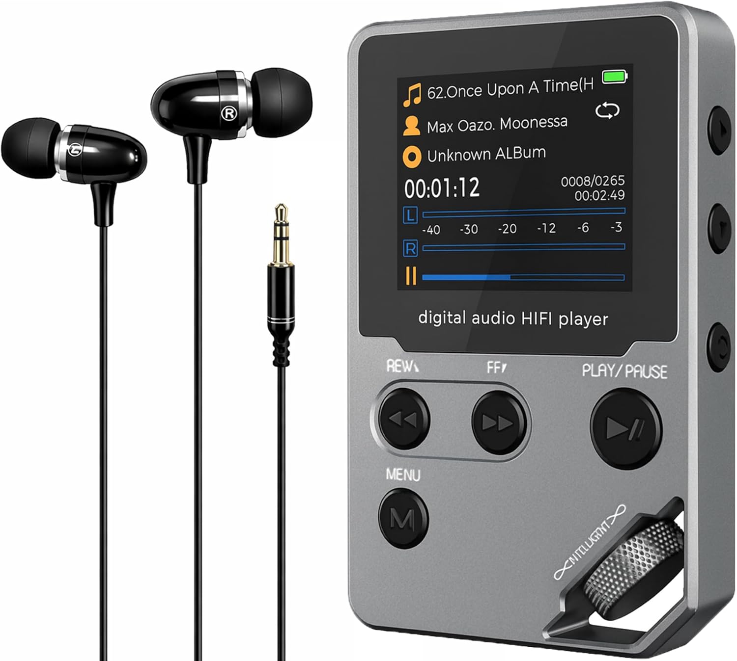 HiFi MP3 Player for Lossless Music, 1536K WAV FLAC APE Music Player with Bluetooth, Metal Hi-Res Digital Audio Player, Portable DAP with 72GB Storage, 60H Playtime, for Travel, Airplane