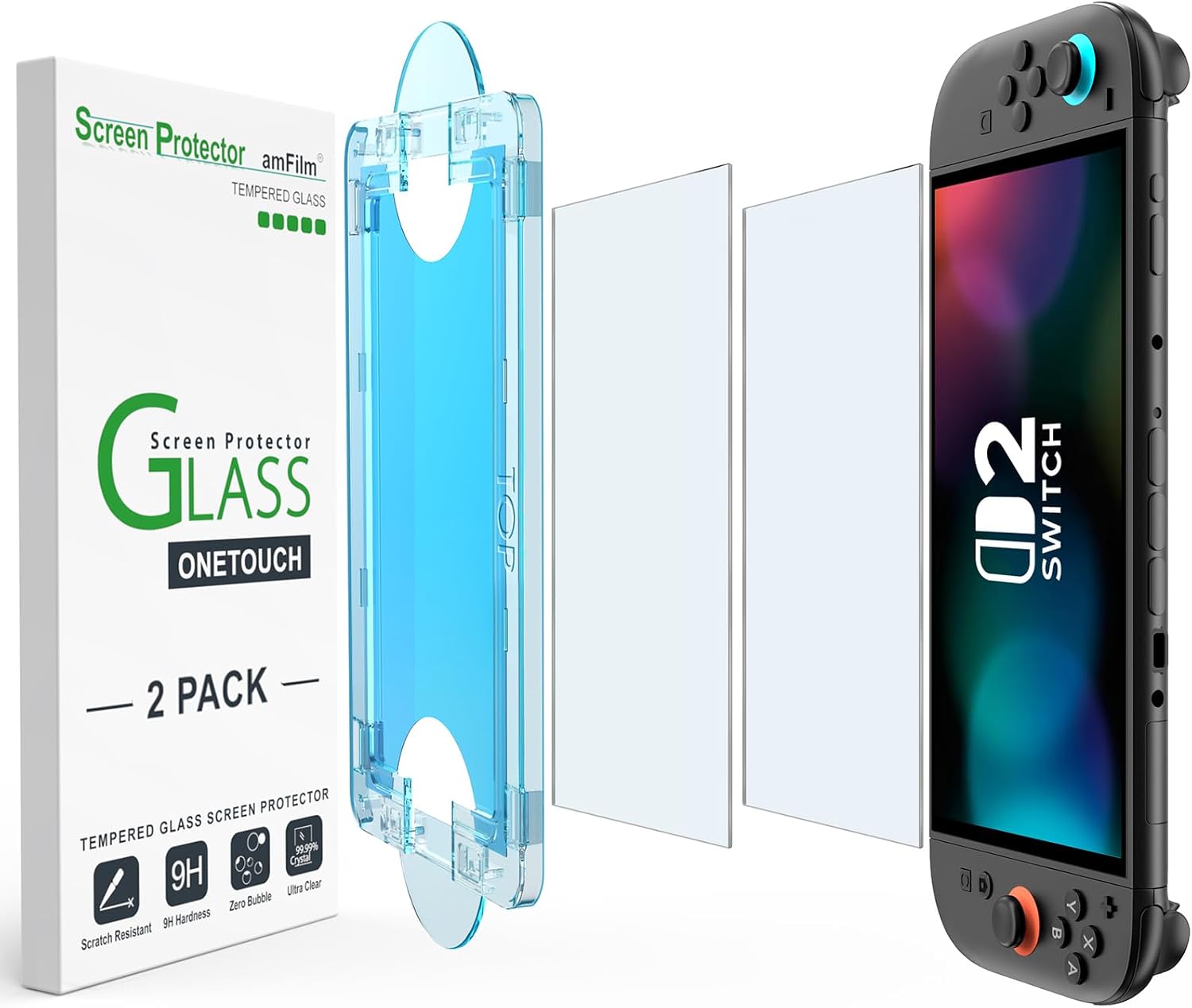Auto-Alignment OneTouch for Nintendo Switch 2 Screen Protector Matte | Tempered Glass Accessories, 30s Install, Bubble Free, Scratch & Drop Resistant, Touch Sensitive, 7.9'' Matte 
