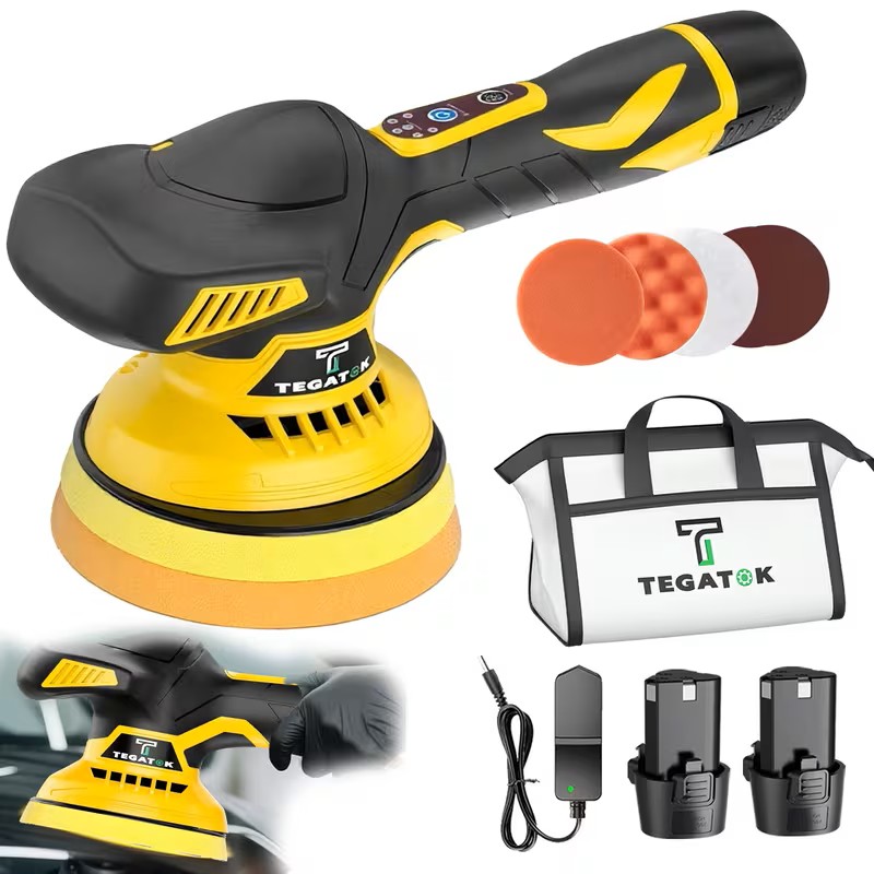 12V Wireless Lithium Battery Polishing Machine, Rubber Anti Slip Handle, Speed Adjustable Electric Tool, Car Repair, Car Waxing Machine, Car Polishing Machine, Yellow and Green Optional, Compatible with American Standard Plug (120V)